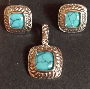 Turquoise-like Earrings with matching Pendant